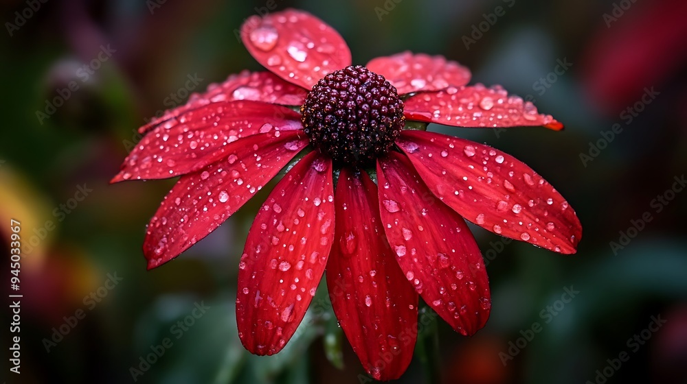 Sticker Red Flower with Raindrops