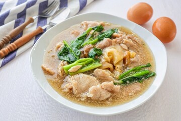 Fried Noodle With Pork in thick gravy,Thai called rad nah moo, thai food, asian food