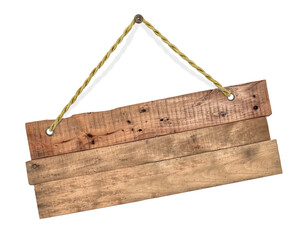 Pancarte bois suspendue, fond blanc 