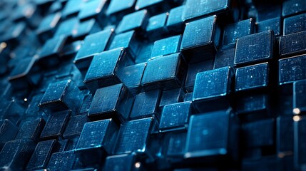 Obraz premium Close-up of interlocking blue translucent cubes creating a 3D abstract pattern.