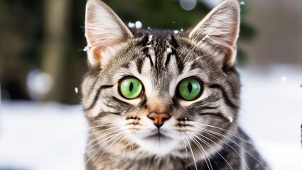 Obraz premium a cat with green eyes and a white nose