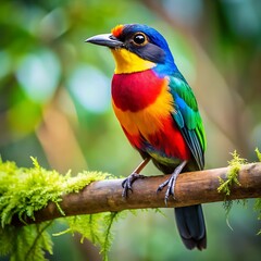 Obraz premium A colorful Bird sitting on a branch. Walpaper, Photo or Background. Ai Generated 