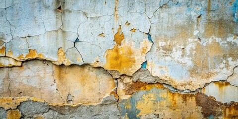 Obraz premium Weathered concrete wall with cracks and peeling paint, representing time, age, resilience, imperfection, and history