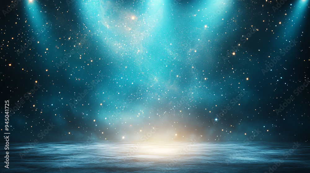 Wall mural a blue sky with a starry background. the sky is illuminated with bright lights, creating a sense of 