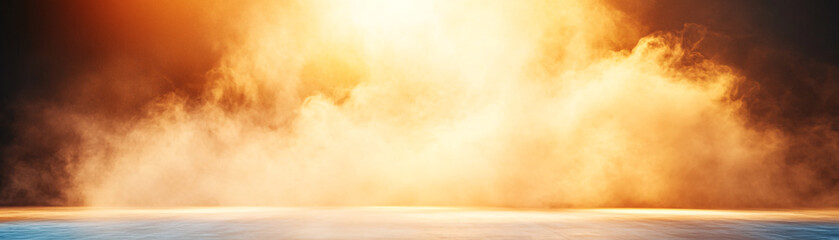 Obraz premium A blurry image of smoke and fire with a yellow background. Scene is intense and chaotic