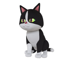 Cat cartoon sitting posture on transparent background, 3D render