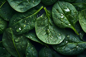 Fototapeta premium Spinach leaves layered in a flat lay