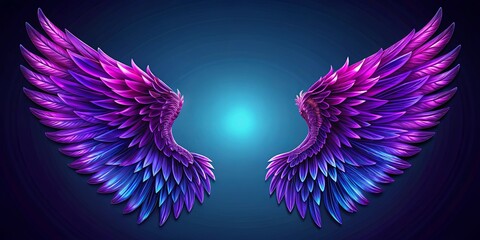 Pair of vibrant purple wings on black and blue backgrounds with unique gradient effect