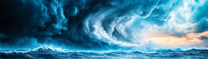 A stormy ocean with a large wave crashing into the shore. The sky is dark and cloudy, and the water is choppy. Scene is intense and dramatic, as the powerful wave seems to be approaching the shore
