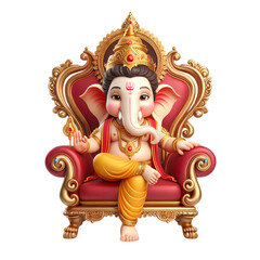  3d Lord Ganesha sitting in chair