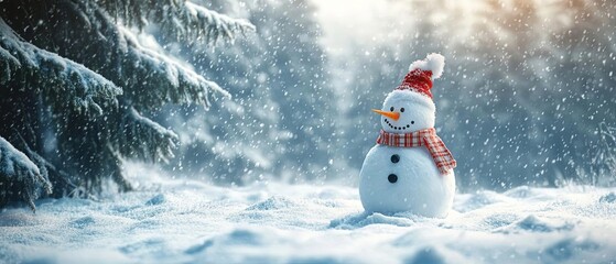 Fototapeta premium Cheerful Snowman in Winter Wonderland