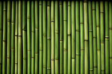 Obraz premium Processed collage of green bamboo fence surface texture. Background for banner, backdrop