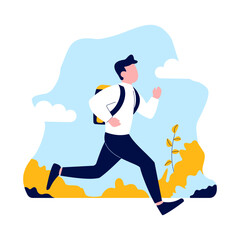 Employee Businessman Man Running Fast Go to Work with Park Background