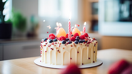 Homemade birthday cake in the English countryside house, cottage kitchen food and holiday baking recipe inspiration