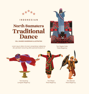 Isolated Indonesian culture North Sumatera Dance illustration cell shaded style