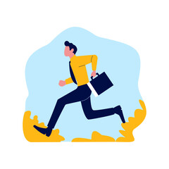 Employee Businessman Man Running Fast Go to Work with Holding Suitcase