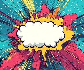 a pop art speech bubble template with a dynamic explosion effect. with vibrant colors