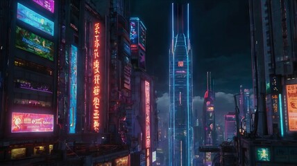 Cyberpunk-Inspired Urban Street with Glistening Reflections of Neon Signs