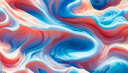 Fototapeta premium vibrant abstract swirl of blue, red and white colors reminiscent of marble patterns or liquid art, calming background