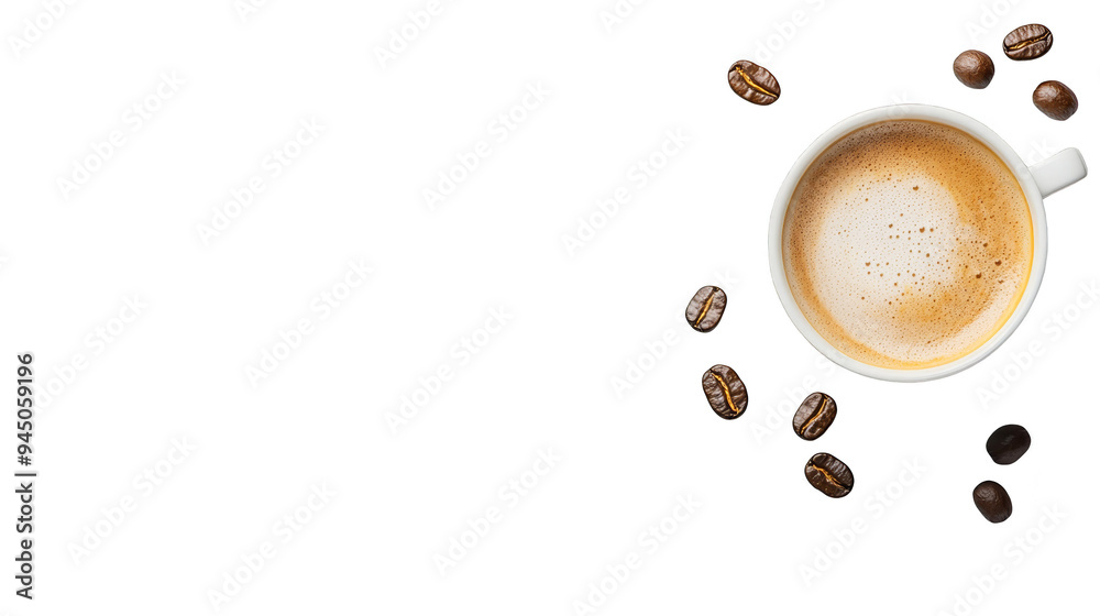 Wall mural Coffee cup with beans transparent background