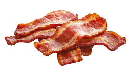 Crispy cooked bacon slices isolated transparent background