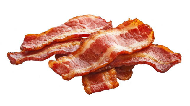 Crispy cooked bacon slices isolated transparent background