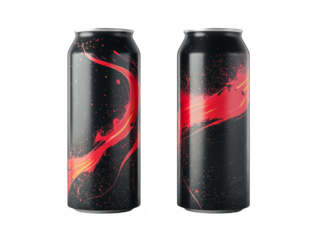 Black Aluminum Can Mockup with Red Abstract Design