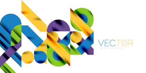 Colorful simple dynamic geometric forms circles lines and round shapes. Mosaic techno art concept. Vector Illustration For Wallpaper, Banner, Background, Card, Book Illustration, landing page