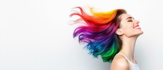 Vibrant Rainbow Hair and Smiling Woman