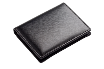A sleek black wallet made from high-quality leather, perfect for storing cards and cash in an elegant manner.