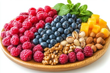 A vibrant platter of fresh berries and nuts symbolizing the richness of natural foods brain health and the importance of a balanced diet in maintaining cognitive function