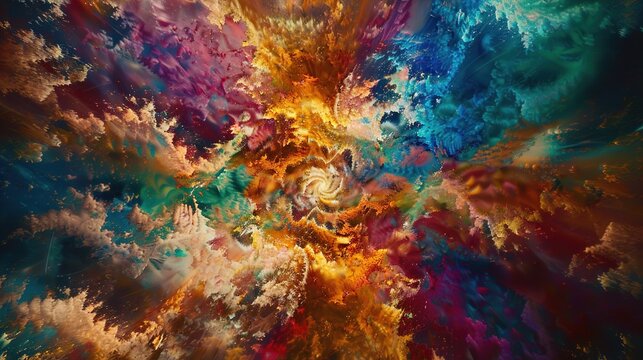 A cosmic explosion of vibrant colors and swirling patterns, with energy pulsating and radiating outwards in all directions.