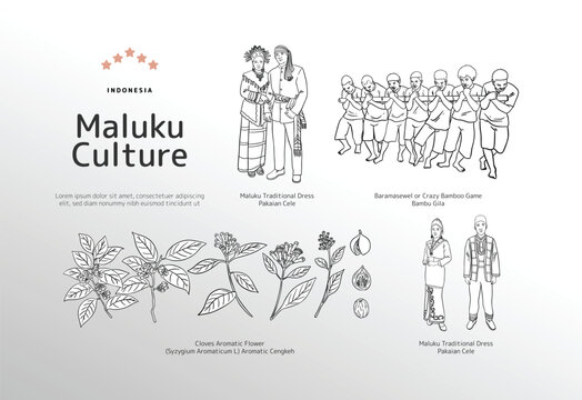 Isolated Indonesian Maluku Culture outline Illustration