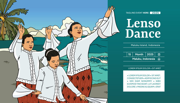 Lenso Dance Moluccas Indonesian Culture Illustration
