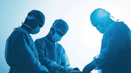 Medical professionals performing surgery in a sterile environment, showcasing teamwork in a challenging procedure.