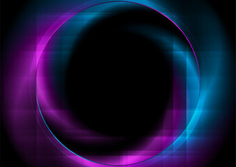 Blue and violet bright glowing glossy circle abstract geometric background. Vector futuristic tech design