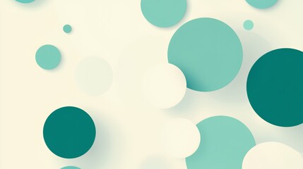 Abstract design featuring various sized circles in shades of teal on a light background.