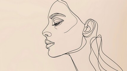 A minimalist line drawing of a lady’s profile, with smooth, continuous lines and a neutral background, creating a simple yet elegant portrait. 8k UHD, suitable for high-quality printing or digital 