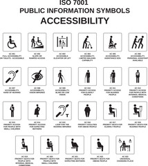 set of iso 7001 accessibility symbols on white background
