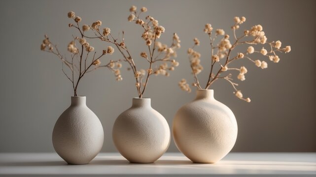 Minimalist Decor with Ceramic Vases in Soft Light.