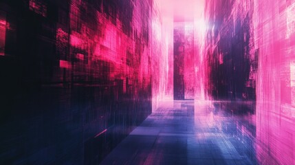 Neon Corridor with Reflective Floor