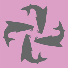 ceramic vector design with dark colored decorative fish motifs on a pink background