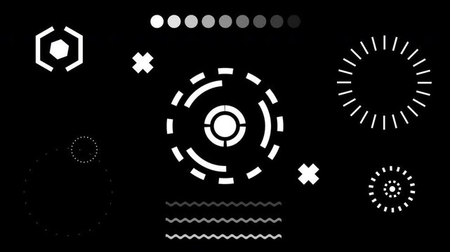 Abstract design with white geometric shapes on black background perfect for modern graphic designs, promotional materials, and digital backgrounds.