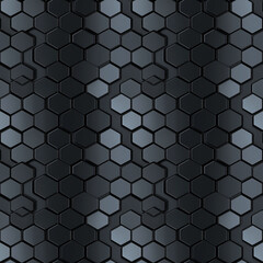 Seamless pattern of black hexagonal tiles with a 3D effect, modern and futuristic design
