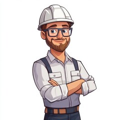 Smiling architect and engineer in construction uniforms with hard hats