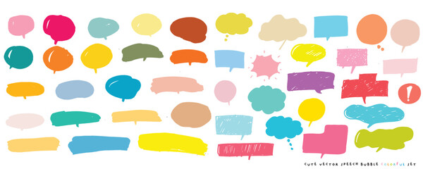 Cute vector speech bubble colorful set,Hand drawn set of speech bubbles with handwritten for book ,card, business, poster design. Vector illustration design for fashion fabrics,cute doodle