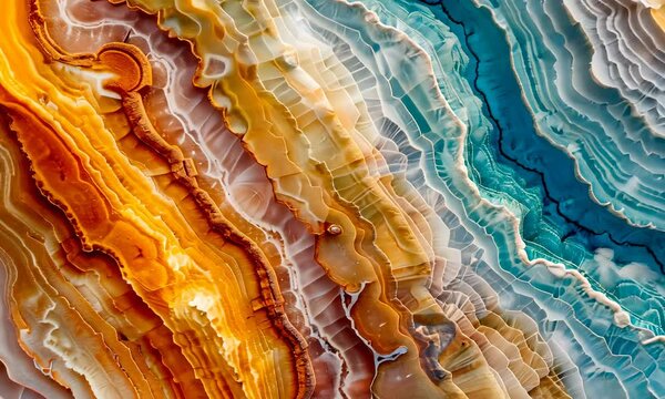 Vibrant agate stone layers in orange and blue hues