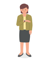 impatient woman in business suit looking at her watch, while waiting for something