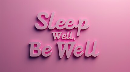 A solid background in calming pastel pink hues with the slogan "Sleep Well, Be Well" written in a playful and inviting font style.