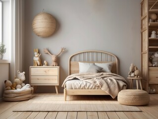 Modern Nursery Interior Design with Wooden Bed and Plush Toys